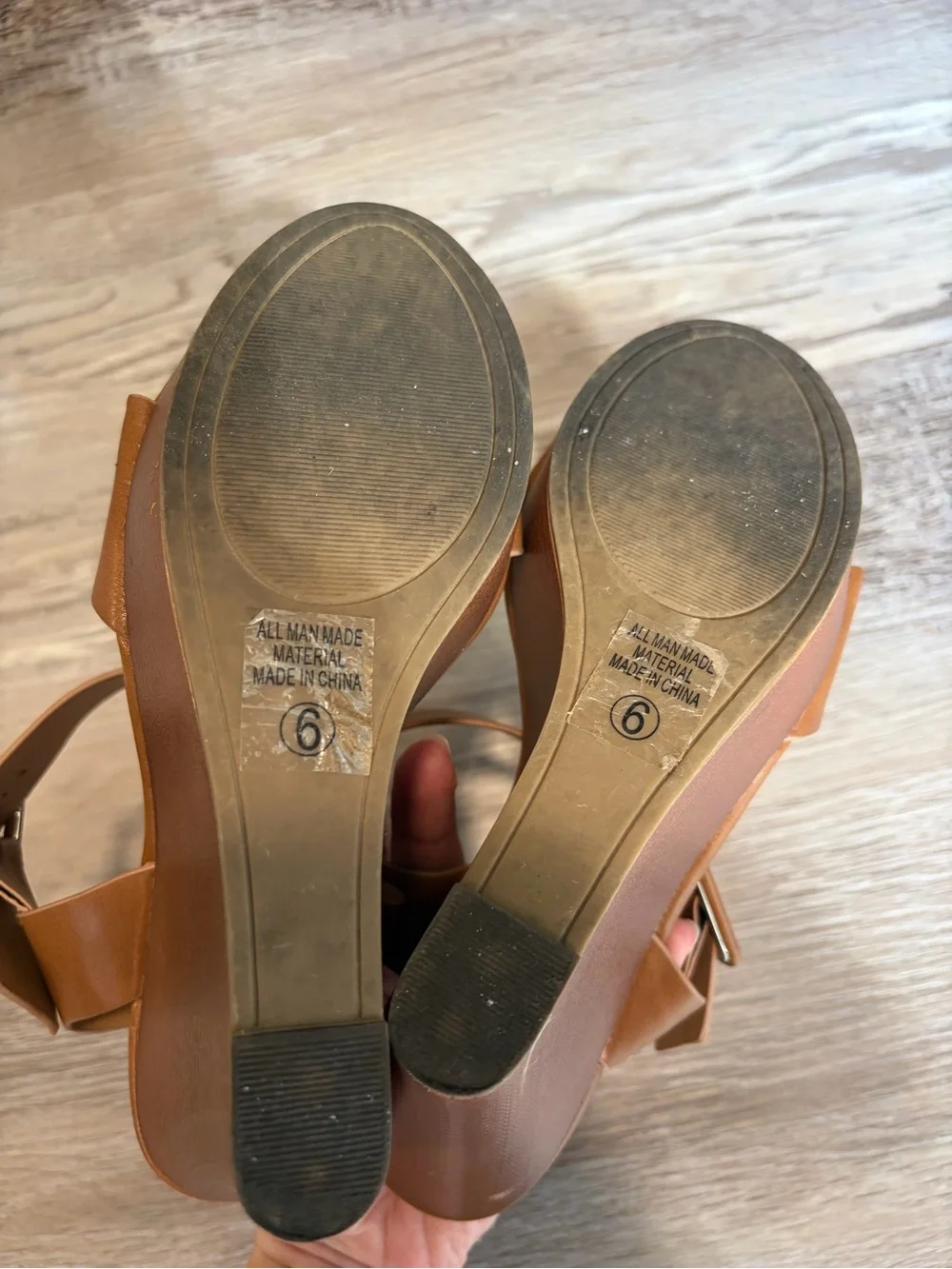 Cityclassified Cognac Brown Wedge Sandals with Wide Buckle Strap
